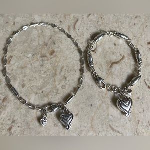 BRIGHTON Blair Silver Tone Heart Charm Anklet & Matching Bracelet